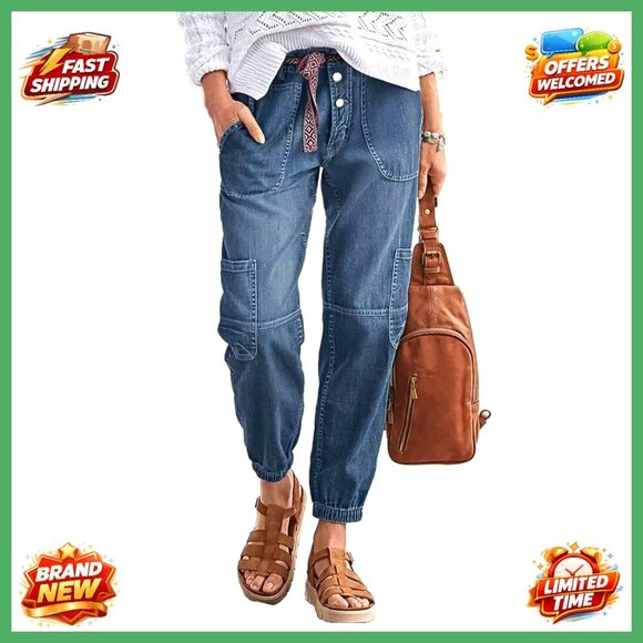 Straight Leg Button Fly Jeans Mid Rise Stretch Denim Pants Women's